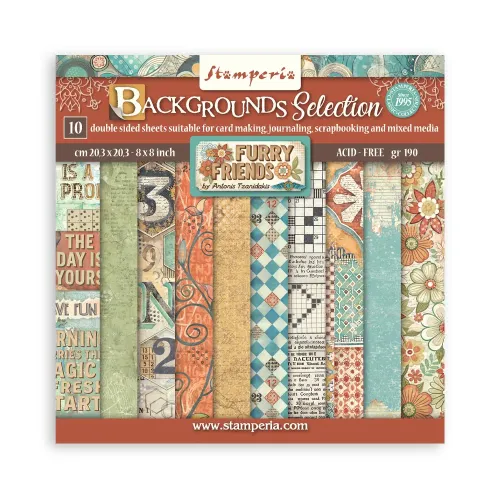 STAMPERIA FURRY FRIENDS BLOCK OF PAPER 20.3/20.3 CM - SBBS133