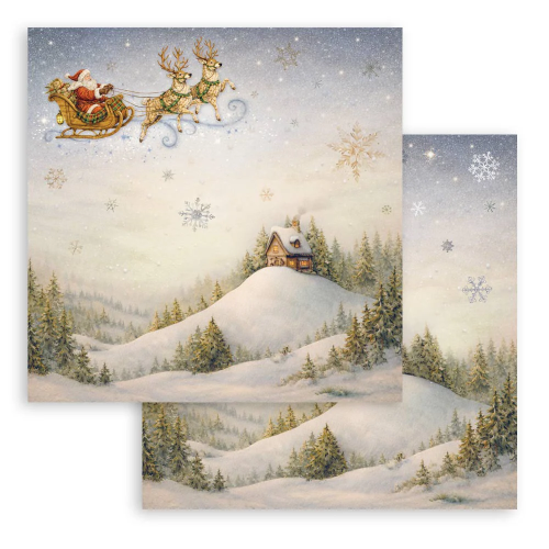 STAMPERIA SILENT NIGHT DESIGNER PAPER SANTA CLAUS SLEIGH 30.5/30.5 CM - SBB1164
