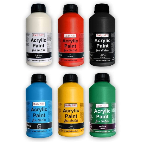 DAILY ART ACRYLIC PAINTS 6 COLORS X 500 ML - DA19S10