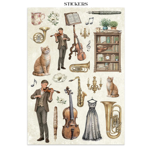 STAMPERIA SYMPHONY JUNK JOURNAL 8 КАРТИЧКИ 4 СТИКЕРА И 4 ИЗРЕЗКИ - SBJK24