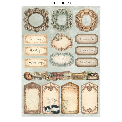 STAMPERIA SYMPHONY JUNK JOURNAL 8 КАРТИЧКИ 4 СТИКЕРА И 4 ИЗРЕЗКИ - SBJK24