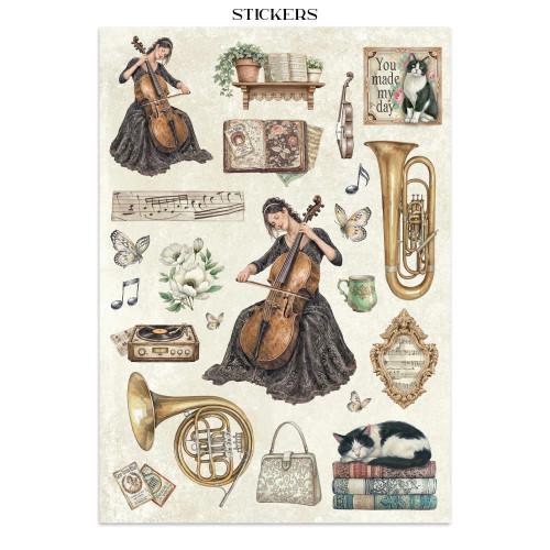 STAMPERIA SYMPHONY JUNK JOURNAL 8 КАРТИЧКИ 4 СТИКЕРА И 4 ИЗРЕЗКИ - SBJK24