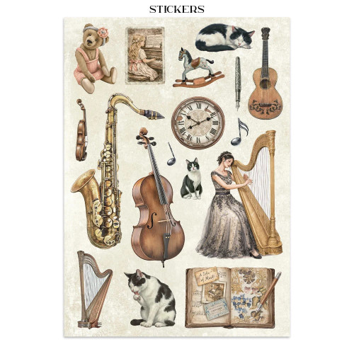 STAMPERIA SYMPHONY JUNK JOURNAL 8 КАРТИЧКИ 4 СТИКЕРА И 4 ИЗРЕЗКИ - SBJK24