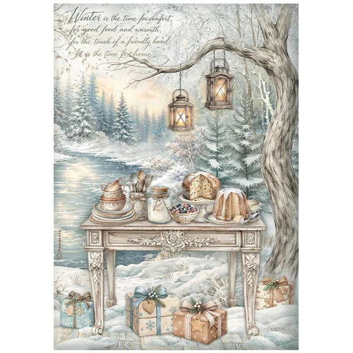 STAMPERIA WHITE CHRISTMAS DECOUPAGE RICE PAPER A4 - DFSA41145