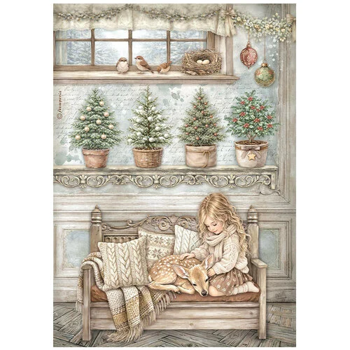STAMPERIA WHITE CHRISTMAS ДЕКУПАЖНА ОРИЗ ХАРТИЯ А4 - DFSA41148