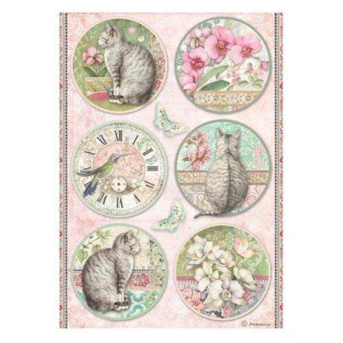 STAMPERIA ORCHIDS AND CATS DECOUPAGE PAPER A4 - DFSA4849