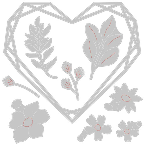 SIZZIX THINLITS DIES FOR CUTTING - FLORAL GEO HEARTH FRAME