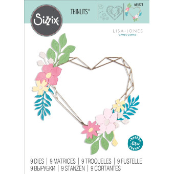 SIZZIX THINLITS DIES FOR CUTTING - FLORAL GEO HEARTH FRAME