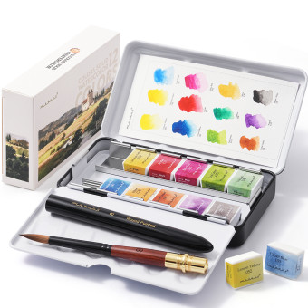 FUUMUUI АКВАРЕЛНИ БОИ КОМПЛЕКТ 12 ЦВ. С ЧЕТКА И ПАЛИТРА