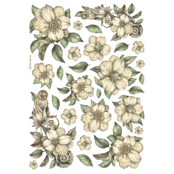 STAMPERIA WHITE FLOWERS DECOUPAGE RICE PAPER A4-DFSA4987