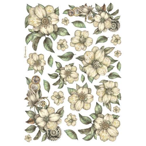 STAMPERIA WHITE FLOWERS DECOUPAGE RICE PAPER A4-DFSA4987