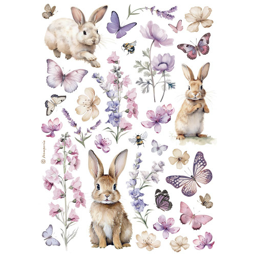 STAMPERIA BUNNY AND BUTTERFLY DECOUPAGE PAPER A4-DFSA4994