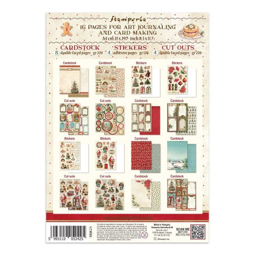 STAMPERIA CLASSIC CHRISTMAS JUNK JOURNAL 8 CARDS 4 STICKERS AND 4 CUTOUTS - SBJK23