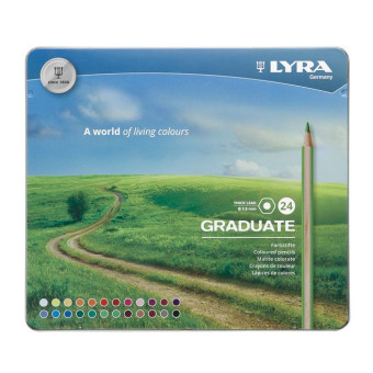 LYRA GRADUATE COLORED PENCILS SET IN METAL BOX 24 COLORS.