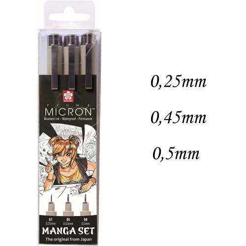 SAKURA PIGMA MICRON MANGA SET FINE LINERS BLACK - POXSDKMAN3
