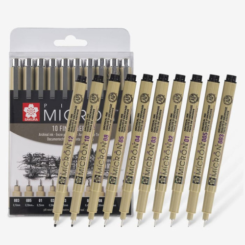 SAKURA PIGMA MICRON 10 FINELINERS THIN PENS BLACK-POXSDKB10