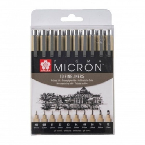 SAKURA PIGMA MICRON 10 FINELINERS THIN PENS BLACK-POXSDKB10