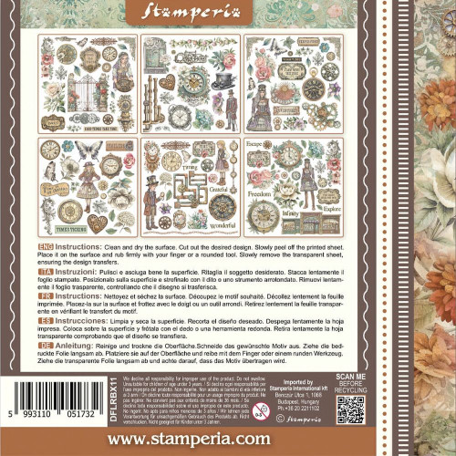 STAMPERIA GARDENS OF TIME RUB ON KIT DFLRBX11