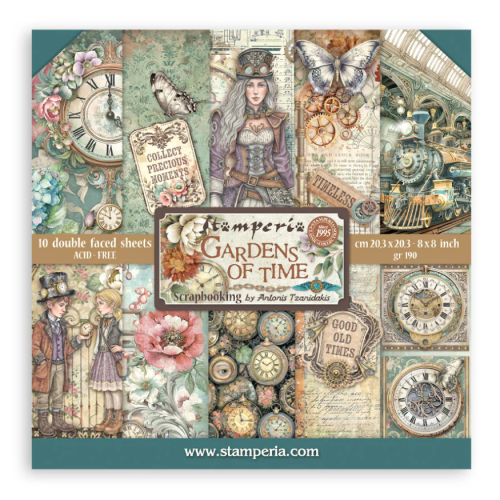 STAMPERIA GARDENS OF TIME DECOUPAGE PAPER BLOCK 20.3/20.3 CM - SBBS141