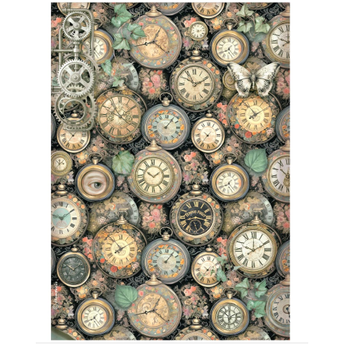 STAMPERIA GARDENS OF TIME ДЕКУПАЖНА ОРИЗОВА ХАРТИЯ А4 CLOCK PATTERN - DFSA41116