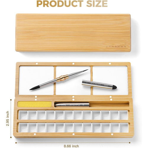 FUUMUUI Wooden Empty Watercolor Box (24 Colors) with Brush