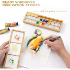 FUUMUUI Wooden Empty Watercolor Box (24 Colors) with Brush