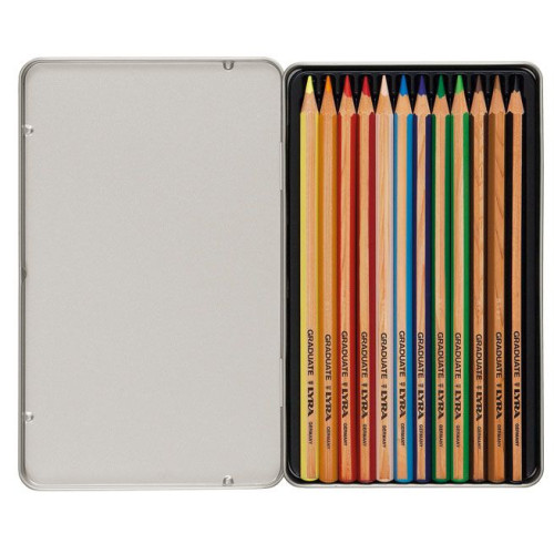 LYRA GRADUATE COLORED PENCILS SET IN METAL BOX 12 COLORS.