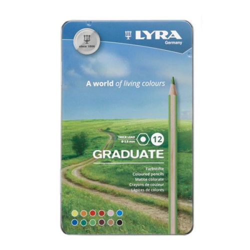 LYRA GRADUATE COLORED PENCILS SET IN METAL BOX 12 COLORS.