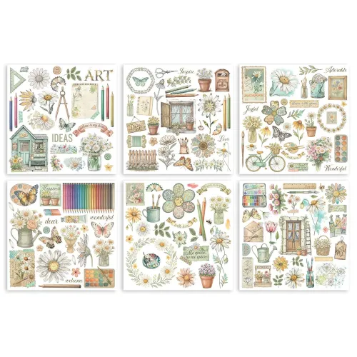 STAMPERIA DAISY ART RUB ON KIT DFLRBX08