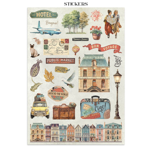 STAMPERIA ART OF TRAVELLING JUNK JOURNAL 8 КАРТИЧКИ 4 СТИКЕРА И 4 ИЗРЕЗКИ - SBJK18
