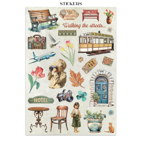 STAMPERIA ART OF TRAVELLING JUNK JOURNAL 8 КАРТИЧКИ 4 СТИКЕРА И 4 ИЗРЕЗКИ - SBJK18