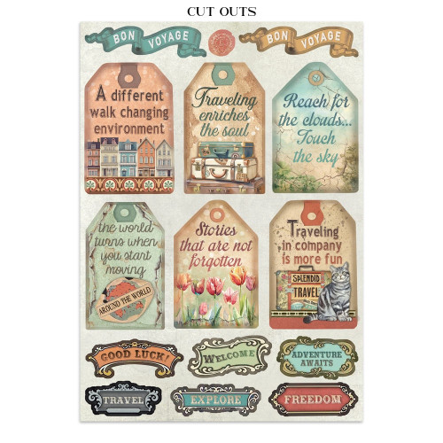 STAMPERIA ART OF TRAVELLING JUNK JOURNAL 8 КАРТИЧКИ 4 СТИКЕРА И 4 ИЗРЕЗКИ - SBJK18