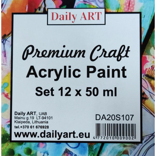 DAILY ART ACRYLIC PAINT PREMIUM CRAFT 12 COLORS X 50 ML - DA20S107