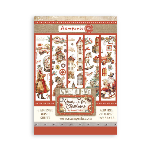 STAMPERIA GEAR UP FOR CHRISTMAS WASHI PAD 8 SHEETS A5 -SBW09