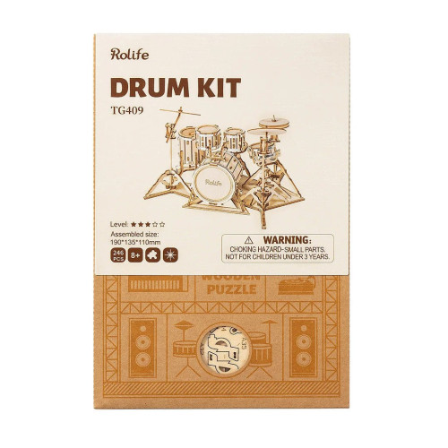 ROBOTIME 3D ДЪРВЕН ПЪЗЕЛ DRUM KIT 246 ЧАСТИ TG409