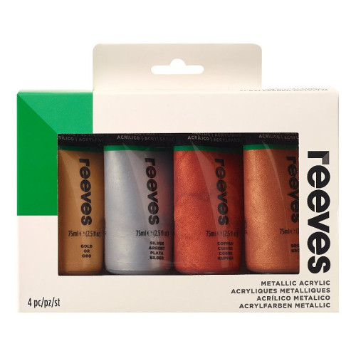 REEVES ACRYLIC PAINT METALLIC 4 COLORS X 75 ML-8394204