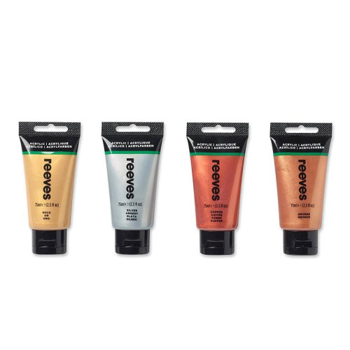 REEVES ACRYLIC PAINT METALLIC 4 COLORS X 75 ML-8394204
