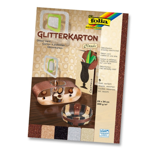 FOLIA ГЛИТЕР КАРТОН 24/34 300 ГР. 5 ЛИСТА КЛАСИК