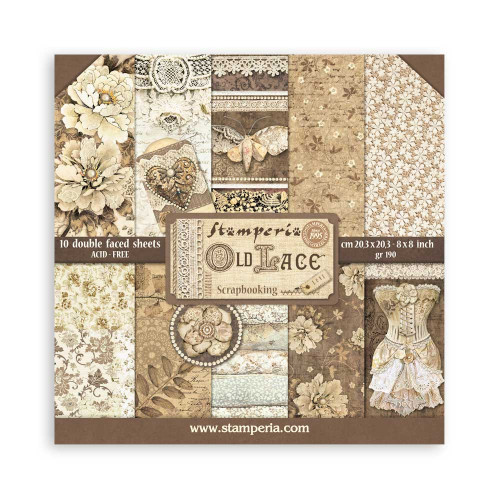 STAMPERIA OLD LACE BLOCK PAPER 20.3/20.3 CM - SBBS116