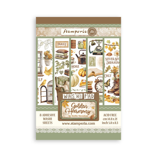 STAMPERIA GOLDEN HARMONY WASHI PAD 8 SHEETS A5 -SBW11