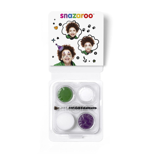 SNAZAROO FACE PAINT 3X3.75 G. + BRUSH AND SPONGE - JESTER