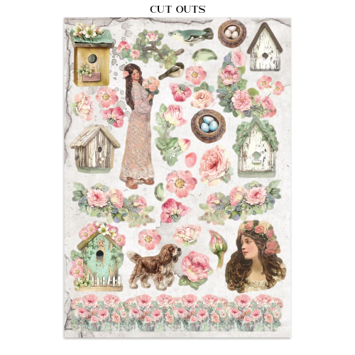 STAMPERIA HOUSE OF ROSES JUNK JOURNAL 8 КАРТИЧКИ 4 СТИКЕРА И 4 ИЗРЕЗКИ - SBJK19