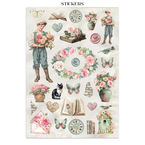 STAMPERIA HOUSE OF ROSES JUNK JOURNAL 8 КАРТИЧКИ 4 СТИКЕРА И 4 ИЗРЕЗКИ - SBJK19