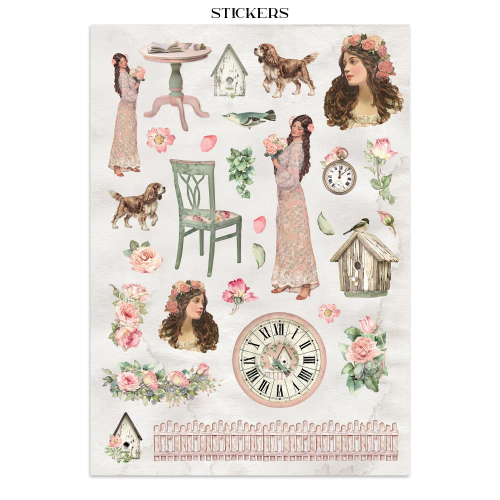 STAMPERIA HOUSE OF ROSES JUNK JOURNAL 8 КАРТИЧКИ 4 СТИКЕРА И 4 ИЗРЕЗКИ - SBJK19