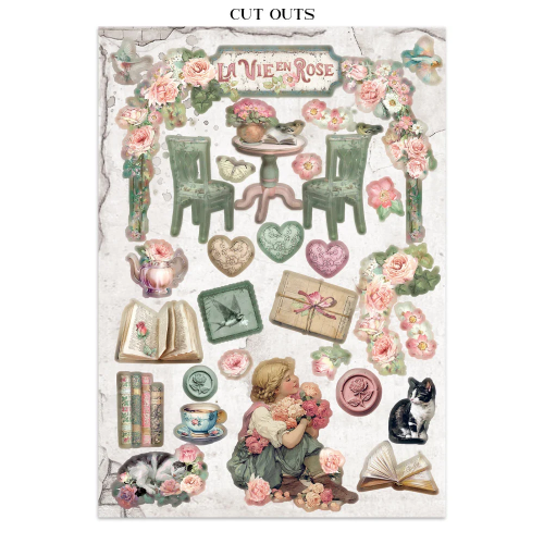 STAMPERIA HOUSE OF ROSES JUNK JOURNAL 8 КАРТИЧКИ 4 СТИКЕРА И 4 ИЗРЕЗКИ - SBJK19