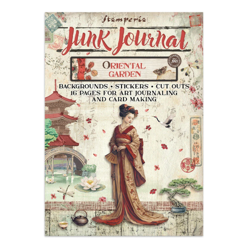 STAMPERIA ORIENTAL GARDEN JUNK JOURNAL 8 CARDS 4 STICKERS AND 4 CUTOUTS - SBJK26