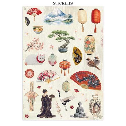 STAMPERIA ORIENTAL GARDEN JUNK JOURNAL 8 КАРТИЧКИ 4 СТИКЕРА И 4 ИЗРЕЗКИ - SBJK26