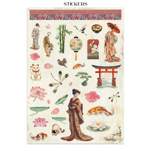 STAMPERIA ORIENTAL GARDEN JUNK JOURNAL 8 КАРТИЧКИ 4 СТИКЕРА И 4 ИЗРЕЗКИ - SBJK26