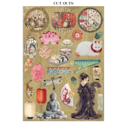 STAMPERIA ORIENTAL GARDEN JUNK JOURNAL 8 КАРТИЧКИ 4 СТИКЕРА И 4 ИЗРЕЗКИ - SBJK26