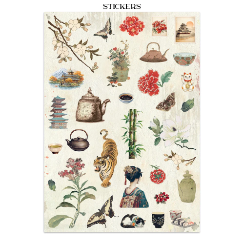 STAMPERIA ORIENTAL GARDEN JUNK JOURNAL 8 КАРТИЧКИ 4 СТИКЕРА И 4 ИЗРЕЗКИ - SBJK26